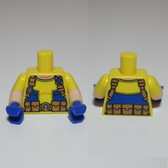 Torso T-Shirt with Blue Side Panels and Utility Belt with 'T' Buckle Pattern / Light Nougat Arms with Yellow Short Sleeves Pattern / Blue Hands