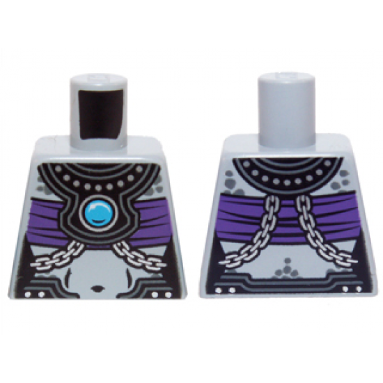 Torso Chima Female Outline with Black Armor, Dark Purple Top and Blue Round Jewel (Chi) Pattern