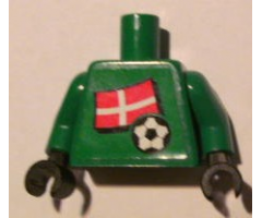 Torso Soccer Danish Goalie, Danish Flag Sticker Front, White Number Sticker Back (specify number in listing) / Green Arms / Black Hands