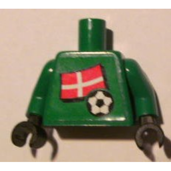 Torso Soccer Danish Goalie, Danish Flag Sticker Front, White Number Sticker Back (specify number in listing) / Green Arms / Black Hands