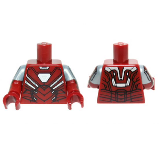 Torso Armor with White Hexagonal Reactor and Black and Silver Plates Pattern / Dark Red Arms with Iron Man Armor Pattern / Dark Red Hands