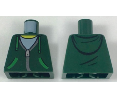 Torso Hoodie with Green Ties and Pockets, Silver Zipper over White Shirt and Hood on Back Pattern