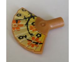 Minifigure, Utensil Hand Fan with Orange and Black Flowers on Yellow Background Pattern