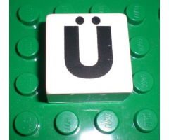 Duplo, Tile 2 x 2 x 1 with Black Capital Letter U with Diaeresis (Ü) Pattern