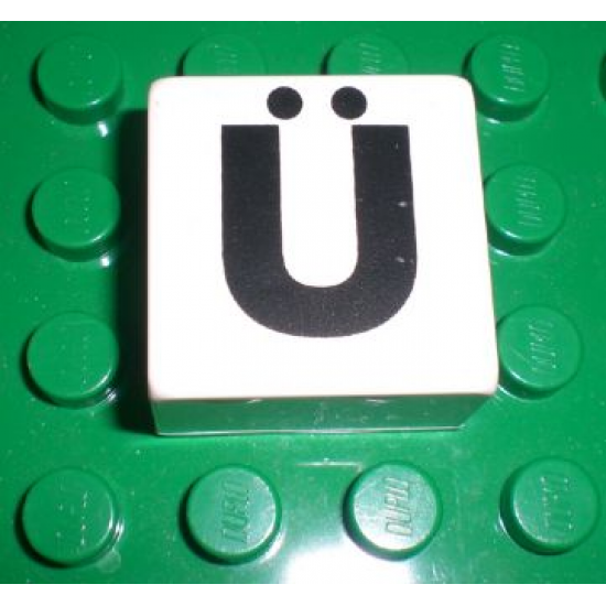 Duplo, Tile 2 x 2 x 1 with Black Capital Letter U with Diaeresis (Ü) Pattern