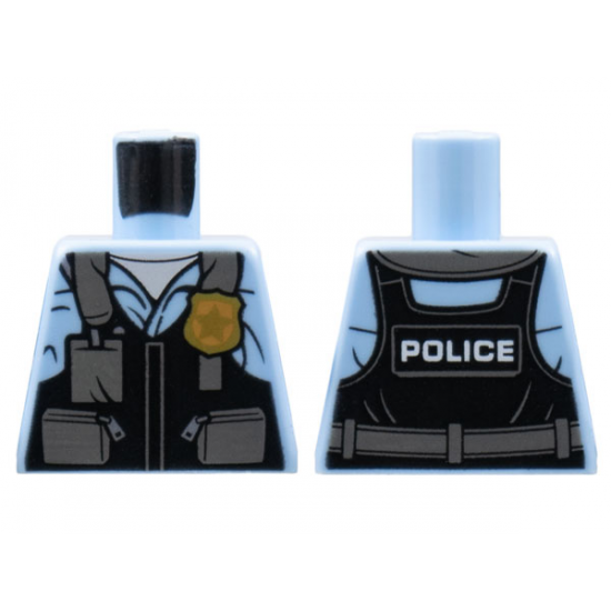 Torso Police Black Pilot Safety Vest with Police Badge and Dark Bluish Gray Pockets Pattern