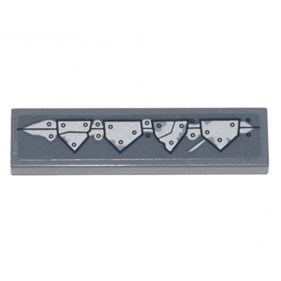 Tile 1 x 4 with Silver Triangular Metal Plates, Seams and Rivets Pattern (Sticker) - Set 70840