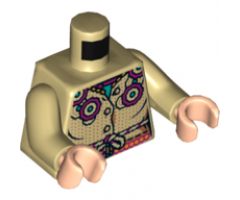 Torso Female, Magenta and Dark Turquoise Flowers, Medium Nougat Dots, Magenta and Tan Rope Belt Pattern / Tan Arms / Light Nougat Hands