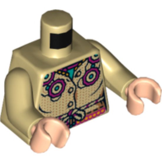 Torso Female, Magenta and Dark Turquoise Flowers, Medium Nougat Dots, Magenta and Tan Rope Belt Pattern / Tan Arms / Light Nougat Hands