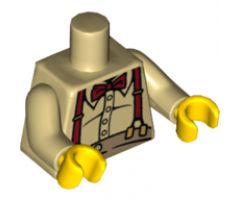 Torso Button Shirt over Fat Stomach with Dark Red Bow Tie and Suspenders Pattern / Tan Arms / Yellow Hands