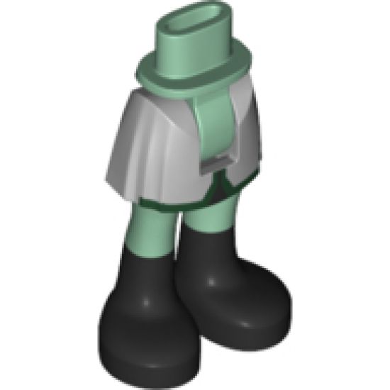 Mini Doll, Legs with Hips and Skirt, Green Stripe, Light Bluish Gray Legs and Black Boots Pattern