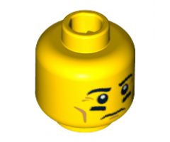 Minifigure, Head Male Black Eyebrows, Cheek Lines and Black Underlined Eyes Pattern - Blocked Open Stud