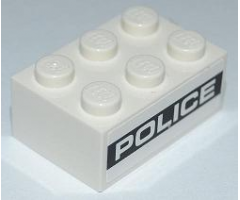 Brick 2 x 3 with White 'POLICE' on Black Background Pattern on Both Sides (Stickers) - Set 8186