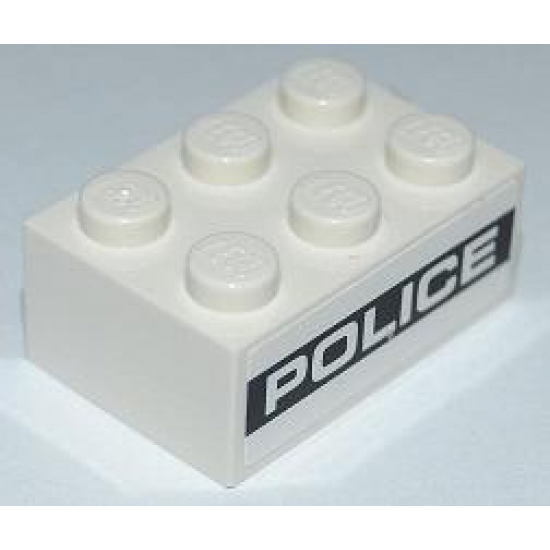 Brick 2 x 3 with White 'POLICE' on Black Background Pattern on Both Sides (Stickers) - Set 8186