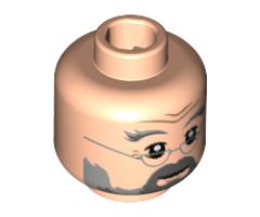 Minifigure, Head Light and Dark Bluish Gray Eyebrows Furrowed, Moustache, Beard, Silver Semicircle Glasses Pattern - Hollow Stud