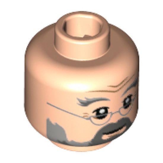 Minifigure, Head Light and Dark Bluish Gray Eyebrows Furrowed, Moustache, Beard, Silver Semicircle Glasses Pattern - Hollow Stud