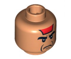 Minifigure, Head Male Angry Black Eyebrows, Red Paint on Forehead, Jowl Lines Pattern - Blocked Open Stud