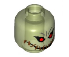 Minifigure, Head Alien with Red Eyes, Teeth and Wide Stitched Smile Pattern (Scarecrow) - Blocked Open Stud