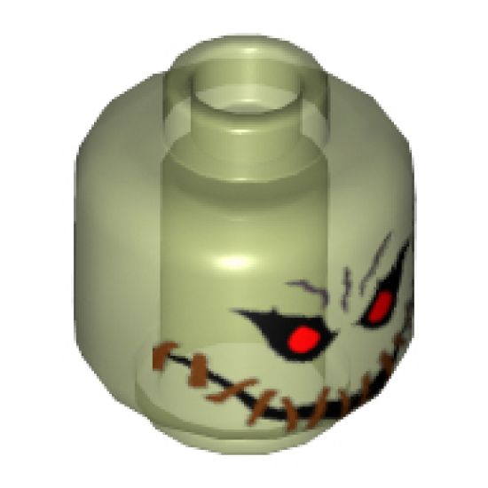 Minifigure, Head Alien with Red Eyes, Teeth and Wide Stitched Smile Pattern (Scarecrow) - Blocked Open Stud