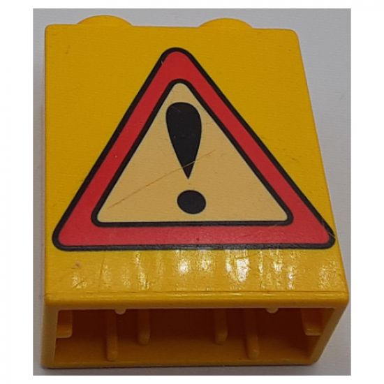 Duplo, Brick 1 x 2 x 2 with Road Sign Exclamation Mark Pattern