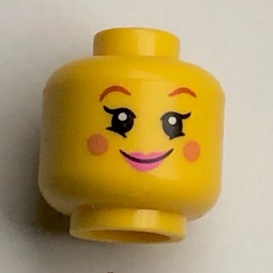 Minifigure, Head Dual Sided Female, Reddish Brown Eyebrows, Nougat Cheeks, Dark Pink Lips, Smile / Open Mouth and Winking Pattern - Hollow Stud (BAM)