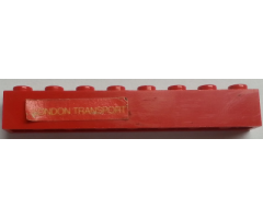 Brick 1 x 8 with Yellow 'LONDON TRANSPORT' Text on Red Background Pattern Model Left Side (Sticker) - Sets 384 / 760-2