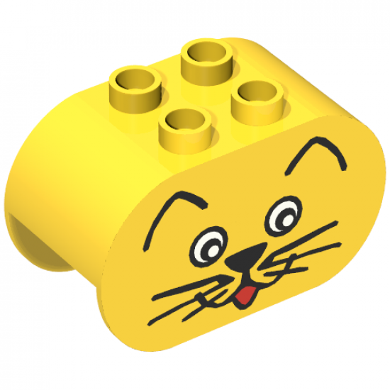 Duplo, Brick 2 x 4 x 2 Rounded Ends with Cat Face Type 2 (plain) Pattern