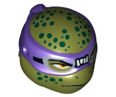 Minifigure, Head, Modified Ninja Turtle Type 2 with Dark Purple Mask and Dark Green Spots Pattern (Donatello)