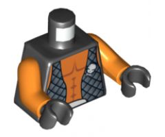 Torso Alien with Orange Skin and Black Open Vest with Alien Head on Front and Back Pattern / Orange Arms / Black Hands