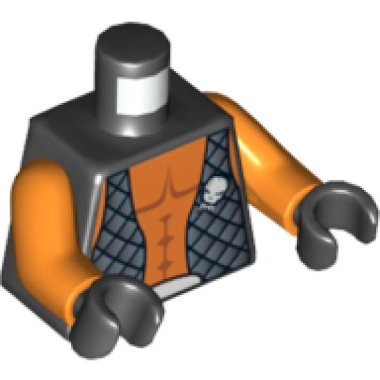 Torso Alien with Orange Skin and Black Open Vest with Alien Head on Front and Back Pattern / Orange Arms / Black Hands