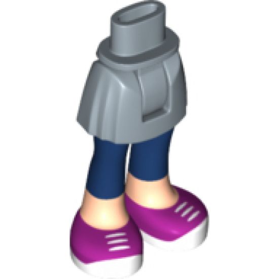 Mini Doll, Legs with Hips and Skirt, Light Nougat Legs with Dark Blue Ankle Length Leggings and Magenta Sneakers with White Laces and Soles Pattern
