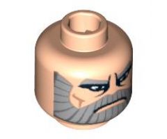 Minifigure, Head Beard Gray with Gray Eyebrows, Downturned Mouth, Deeply Furrowed Brow Pattern (Dooku Clone Wars) - Blocked Open Stud