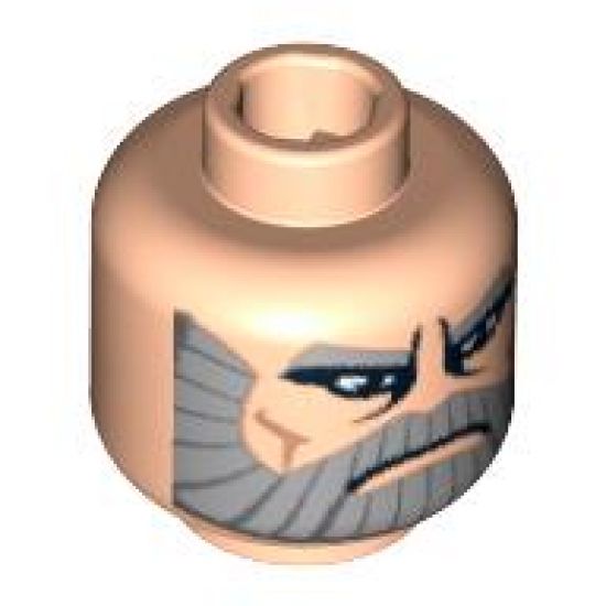 Minifigure, Head Beard Gray with Gray Eyebrows, Downturned Mouth, Deeply Furrowed Brow Pattern (Dooku Clone Wars) - Blocked Open Stud