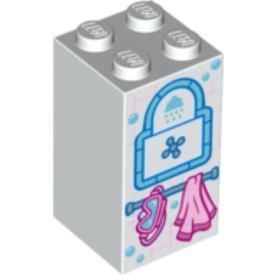 Brick 2 x 2 x 3 with Shower Fixture, Scuba Mask and Towel Pattern