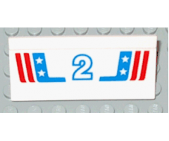 Vehicle Spoiler / Plow Blade 6 x 3 with Hinge with Red and Blue Stripes with White Number 2 and Stars Pattern (Sticker) - Set 1992