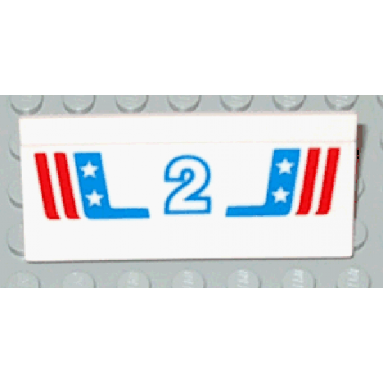 Vehicle Spoiler / Plow Blade 6 x 3 with Hinge with Red and Blue Stripes with White Number 2 and Stars Pattern (Sticker) - Set 1992