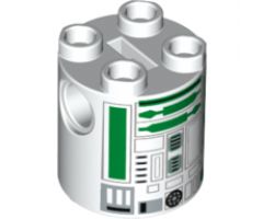 Brick, Round 2 x 2 x 2 Robot Body with Black Lines and Green Pattern (R2 Unit)