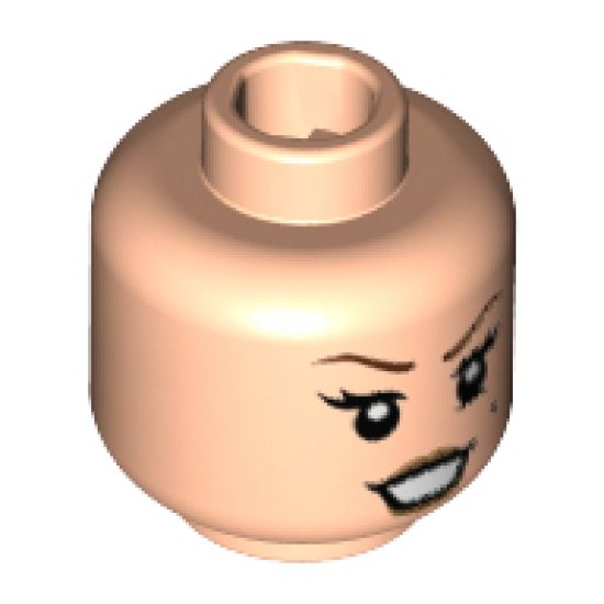 Minifigure, Head Female with Brown Eyebrows, Medium Nougat Lips, Beauty Mark on Left Side Pattern - Hollow Stud