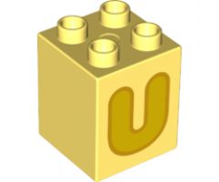 Duplo, Brick 2 x 2 x 2 with Letter U Yellow Pattern