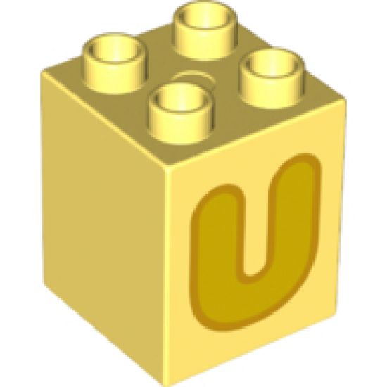 Duplo, Brick 2 x 2 x 2 with Letter U Yellow Pattern