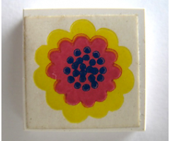 Tile 2 x 2 without Groove with Flower Yellow and Red on White Pattern (Sticker) - Set 290-2