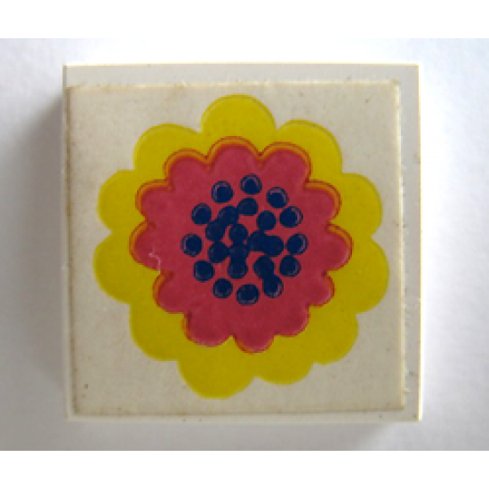 Tile 2 x 2 without Groove with Flower Yellow and Red on White Pattern (Sticker) - Set 290-2