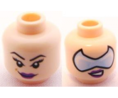 Minifigure, Head Dual Sided Female Purple Lips with Smirk and Glasses / Arched Eyebrows and Eyelashes Pattern - Blocked Open Stud