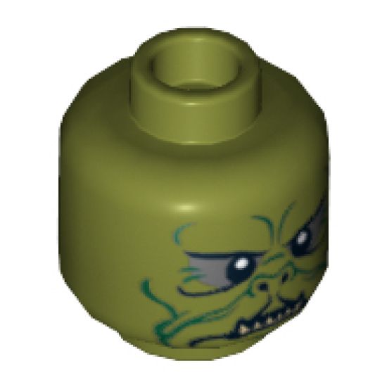 Minifigure, Head Alien with SW Kithaba Green Facial Lines Pattern - Hollow Stud