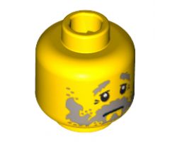 Minifigure, Head Beard Scruffy Light Bluish Gray, Downturned Mouth and Eyebrows, Crow's Feet Wrinkles Pattern - Blocked Open Stud
