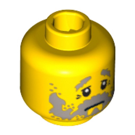 Minifigure, Head Beard Scruffy Light Bluish Gray, Downturned Mouth and Eyebrows, Crow's Feet Wrinkles Pattern - Blocked Open Stud