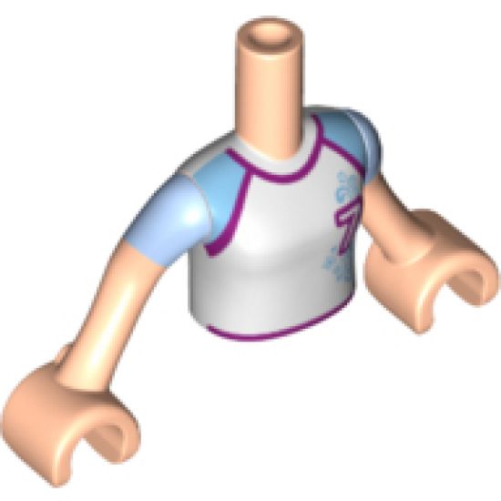 Mini Doll, Torso Friends Girl White Soccer Jersey with '7' Pattern, Light Nougat Arms with Hands with Bright Light Blue Short Sleeves
