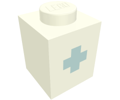 Brick 1 x 1 with Blue '+' Pattern (Bold Font)