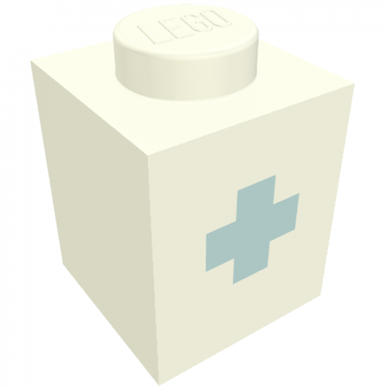 Brick 1 x 1 with Blue '+' Pattern (Bold Font)