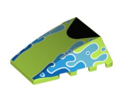 Wedge 4 x 4 No Studs with Splashes of Water on Sides and Center Black Half Circle Pattern